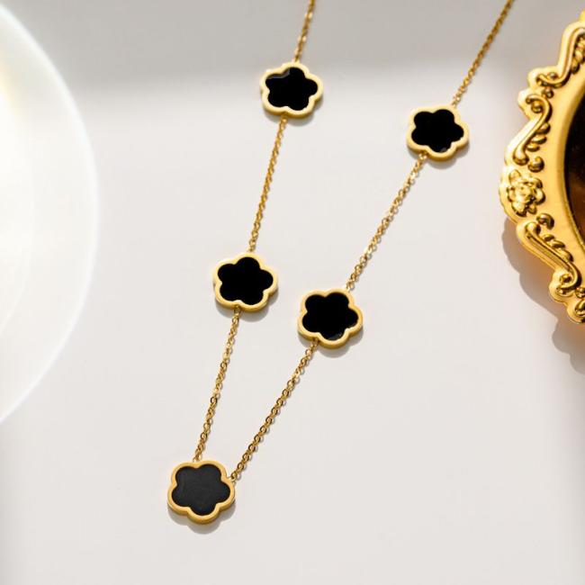 Gold Plated Stainless Steel Jewelry Designer Lucky Flower Shaped Five Leaf Clover Necklace Bracelet Earring Set for Women