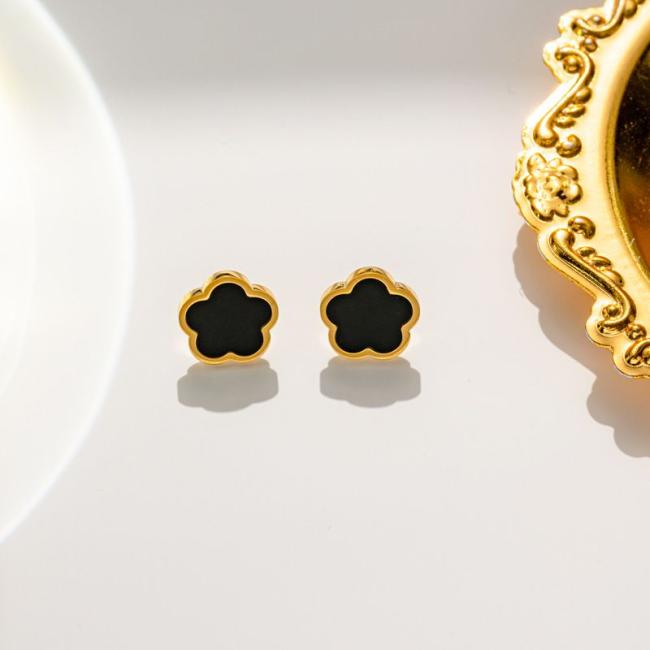 Gold Plated Stainless Steel Jewelry Designer Lucky Flower Shaped Five Leaf Clover Necklace Bracelet Earring Set for Women