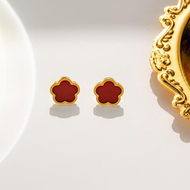 Gold Plated Stainless Steel Jewelry Designer Lucky Flower Shaped Five Leaf Clover Necklace Bracelet Earring Set for Women