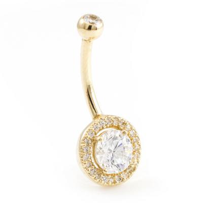 China Solid 14k Gold Belly Button Ring With Real Diamond 16g Body Jewelry for sale