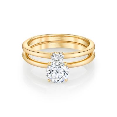 China Trendy Jewelry Ring Yellow Solid Gold Moissanite Engagement Ring Set Heart Cut Moissanite Ring Set for sale