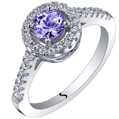 China Nature 0.5 ct Round Tanzanite Halo Ring in Sterling Silver Engagement Ring for sale