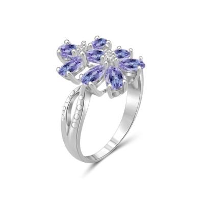 China 1 quilate Tanzanite e acento Diamond Sterling Silver Engagement Ring branco à venda