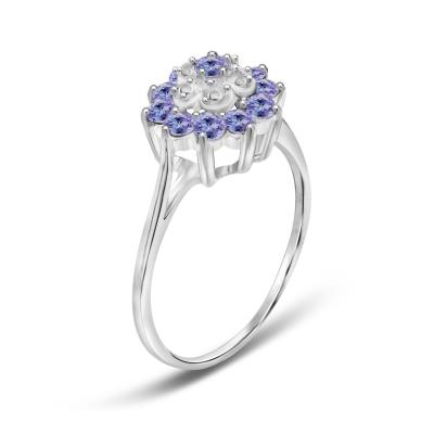 China Branch Flower Design Jewelers Club Tanzanite Ring  Sterling Silver Ring Jewelry with White CZ Accent for sale