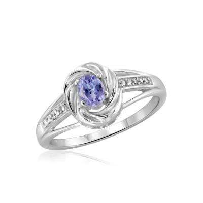 China 1.25 Carat 4 Prong Ovate Natural  Tanzanite And Accent White CZ Sterling Silver Ring for sale