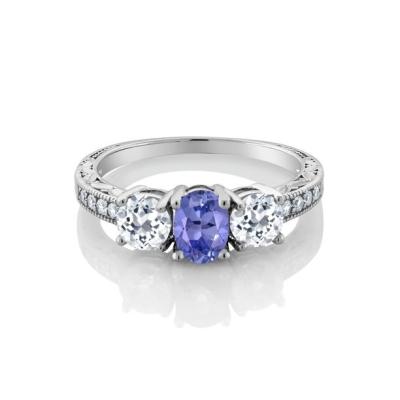 China 0.25 Carat Tanzanite With Sterling Silver Ring Jewelry with White CZ Accent for sale