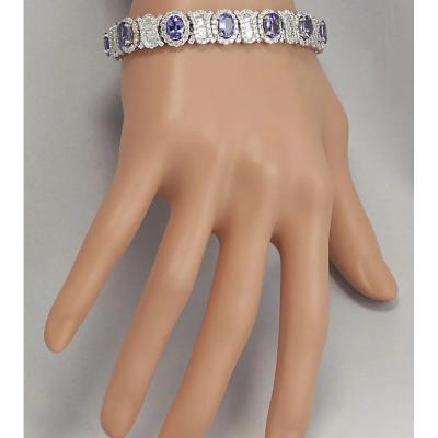 China 24.70 CTW Natural Tanzanite And CZ Bracelet In 14K Solid White Gold for sale