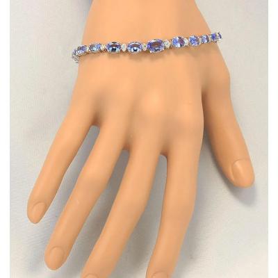 China 11.80 CTW Natural Tanzanite And CZ Bracelet In 14k Solid White Gold for sale