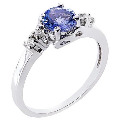 China 0.75ct Round Purple Tanzanite And CZ Cluster Ring 14K White Gold for sale