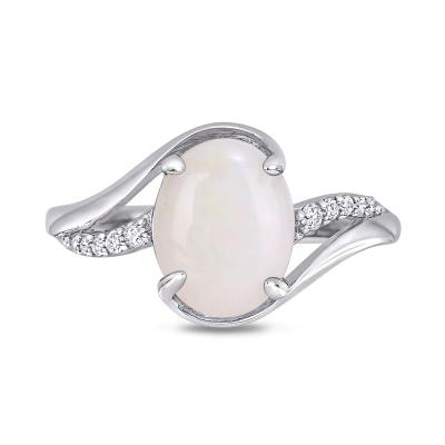 China Oval Opal and 1/15 CT. T.W. CZBy pass Split Shank Ring in Sterling Silver for sale