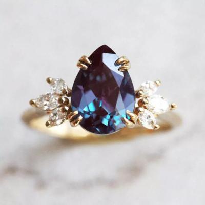 China Fashion 925 Sterling Silver Rings , 14K Gold Alexandrite Stone Engagement Ring for sale