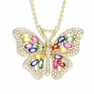 China Wholesale 925 Sterling Silver Colorful CZ Jewelry Multi color CZ Butterfly Pendant Necklace for sale