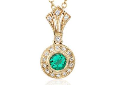 China 4mm Natural green emerald pendant , ODM Diamond Halo Pendant Vintage Inspired style for sale