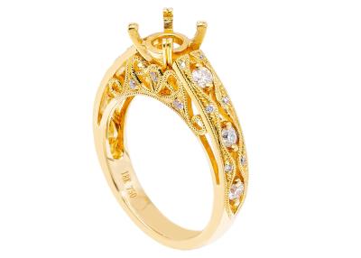 China 6pcs 0.07ct Diamond Semi Mount Jewelry ring 18K Yellow Gold Material for sale