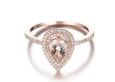 China Pear Cut Double Halo Morganite Engagement Ring 6×9MM 0.79ct Weight ODM for sale