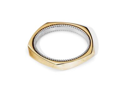 China Dos rotativos Tone Gold Wedding Rings, ODM geométrico del OEM de los anillos de compromiso de 2.5M M en venta