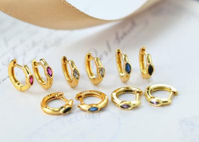 China Huggie Hoop 9K Gold Earrings Marquise Cut Inner 8.5mm Oouter 11.5mm Dimension for sale