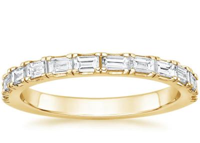 China Pave Half Baguette Diamond Wedding Band , 2.0mm-2.3mm 14k Yellow Gold Diamond Ring for sale
