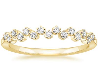 China Round 14k Yellow Gold Wedding Band , 1.8mm-2.5mm Natural Diamond Ring for sale