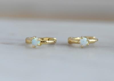 China Dia 10mm Gold Opal Huggie Earrings 1.5mm Width For Anniversary for sale