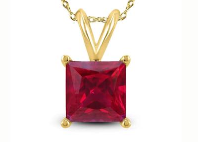 China 7×7MM 14K Gold Necklaces With Ruby Pendant 2ct for Engagement for sale