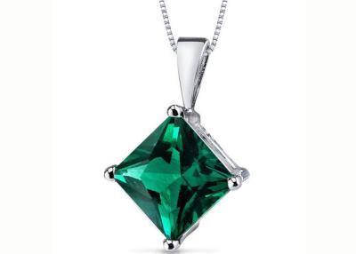 China tamaño natural de 2.2ct Emerald Pendant Necklace Princess Cut 7×7m m en venta