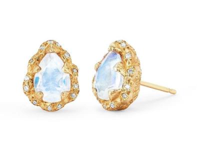 China Water Drop Faceted 9K Gold Earrings With 6×8MM Moonstone Real Diamond for sale