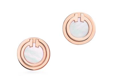 China 2.37g Rose Gold Mother Of Pearl Earrings , Mother Of Pearl Stud 9.65mm Size for sale