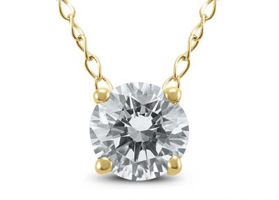 China 4mm 0.23ct Diamond Solitaire Necklace , 4 Prongs 14k Yellow Gold Necklace for sale