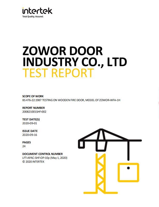 BS cerification - Zowor Door Industry Co., Ltd