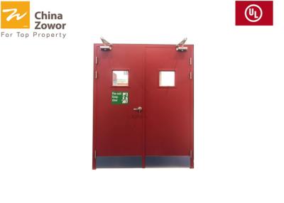 China Mother And Son Fire Resistant Steel Doors With Vision Panel/ Walnut Grain Finish for sale