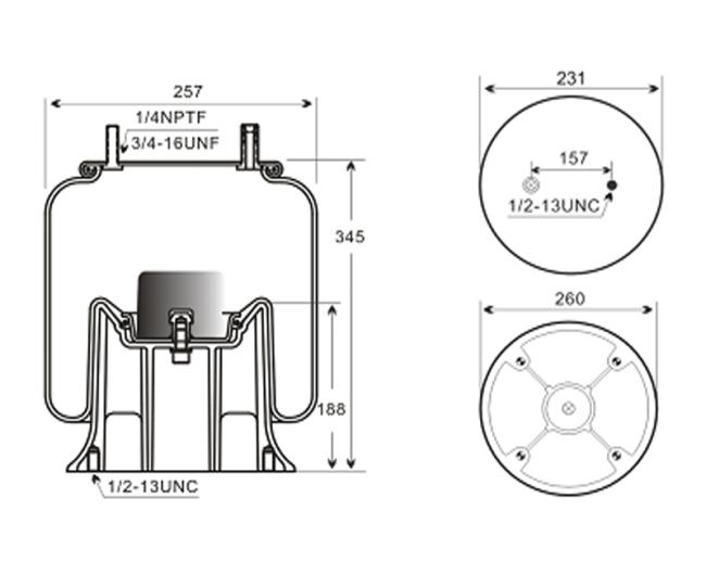 Technical drawing of 1V 9367 Truck Air Spring showing dimensions and specifications