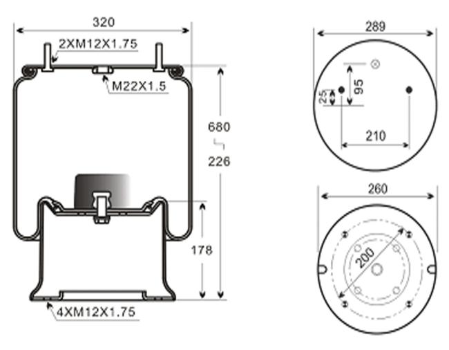 Technical drawing of 1V 6348 Truck Air Spring showing dimensions and specifications