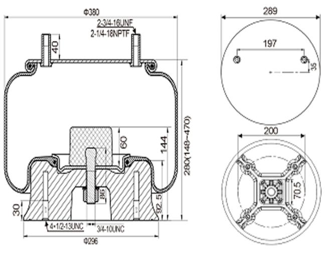 Technical drawing of 1V 8058 Truck Air Spring