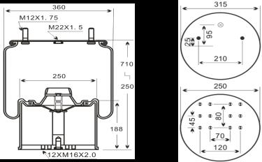0A881 Truck Air Spring technical drawing and specifications