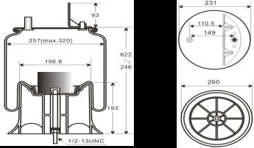 Technical drawing of air spring suspension