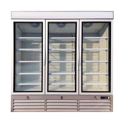 China LED Light Supermarket Glass Door Display Showcase With Top Canopy for sale