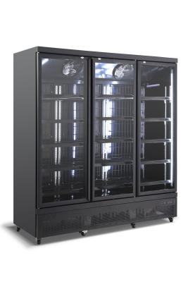China Black Color 3 Glass Door Commercial Freezer With Ventilated Cooling System for sale