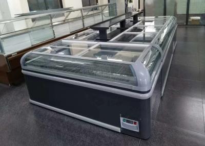 China Congelador de la exhibición de la isla de la comida congelada del refrigerante del propano R290, descongelación hotgas auto en venta
