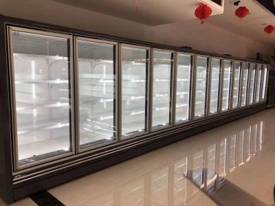 Китай Подгонянное Multideck 2 стеклянных двери показывает Refrigerated шкаф с Frameless дверями застекленными тройкой противотуманными стеклянными продается