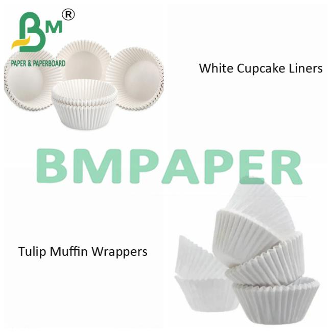 White Oilproof Cupcake Liners Paper For Baking Cups Tray 38gsm 40gsm White Oilproof Cupcake Liners Paper For Baking Cups Tray 38gsm 40gsm