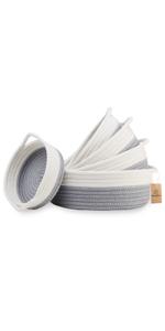 5-Piece Round Small Woven Baskets 100% Natural Cotton Rope Baskets! Key Tray, Kids Montessori Toys