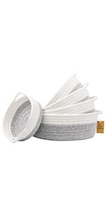 5-Piece Round Small Woven Baskets 100% Natural Cotton Rope Baskets! Key Tray, Kids Montessori Mini