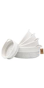 5-Piece Round Small Woven Baskets 100% Natural Cotton Rope Baskets! Key Tray, Kids Montessori tray