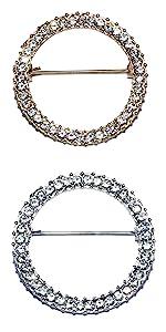 2Pieces Shiny Geometry Circle Round Brooch for Women