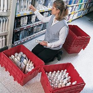 round trip totes reusable moving boxes plastic shipping industrial totes attached lid hinged lid
