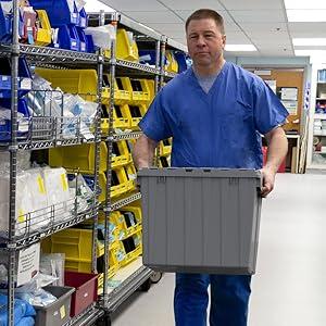 round trip totes reusable moving boxes plastic shipping industrial totes attached lid hinged lid