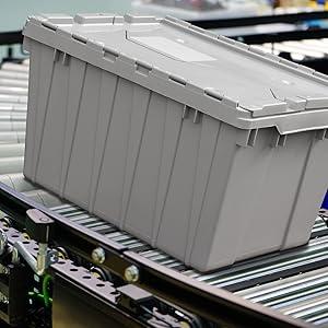 round trip totes reusable moving boxes plastic shipping industrial totes attached lid hinged lid