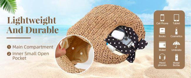 Straw Bag for Women Crescent Summer Beach Tote Purse Soft Raffia Woven Hobo Bag Shoulder Handbag