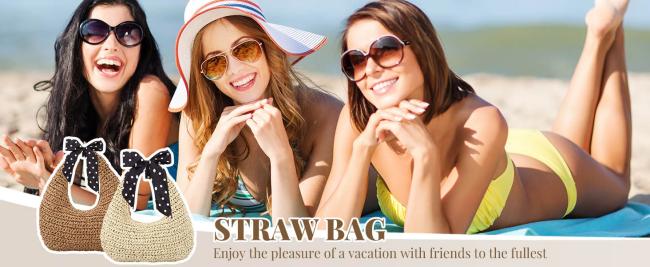 Straw Bag for Women Crescent Summer Beach Tote Purse Soft Raffia Woven Hobo Bag Shoulder Handbag